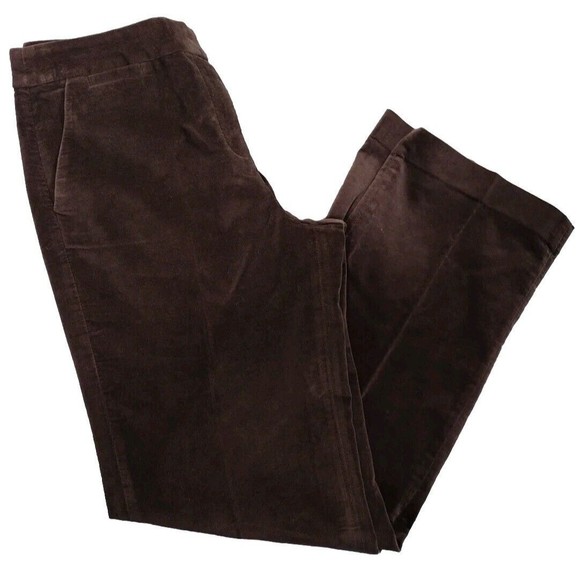 Velvet Corduroy Trousers Women's Brown Stretch Dress Pants Zip Pockets Size 10 - Picture 1 of 12